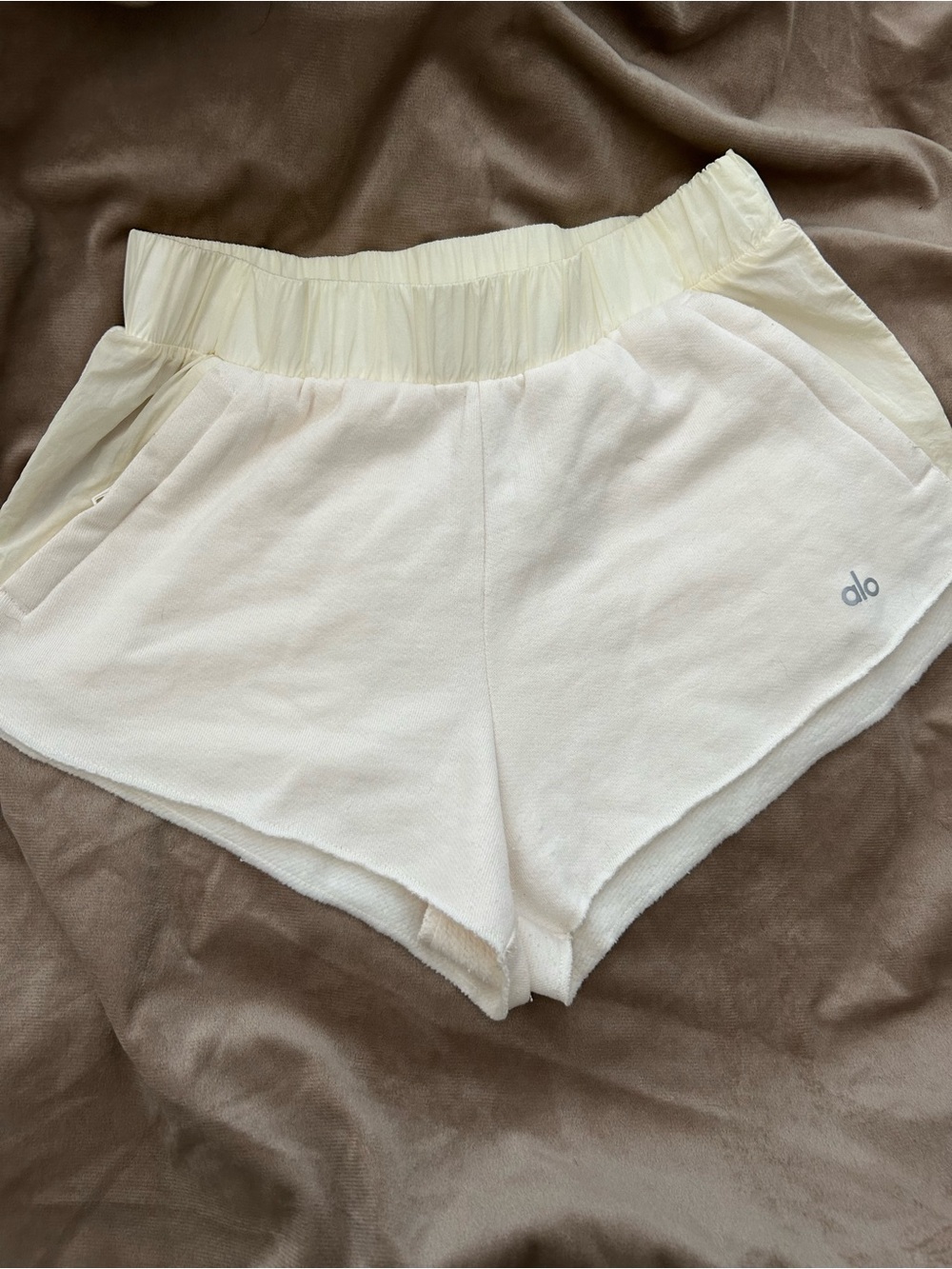 ALO Yoga Cream Terry High-Waist Athletic Shorts